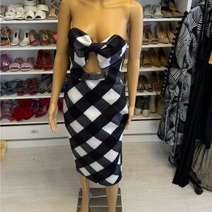 Asos Scuba Gingham Dress Bandeau